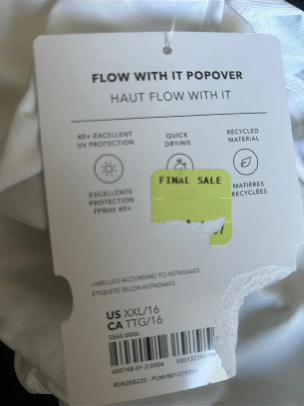 NWT Athleta Girl White Flow With It Popover XXL/16